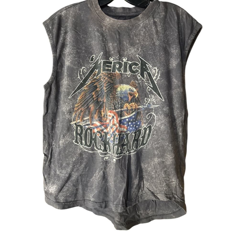 Track23 Rock Hard America Gray VTG Band Tee Eagle Graphic Muscle - Size S